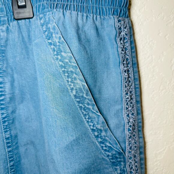 NWT Coldwater Creek Denim Chambray Light Indigo Drawstring Crochet Midi Skirt 3X - Picture 5 of 8